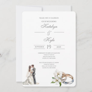 Invitation Fleurs verdure avec alliance Mariage espagnol
