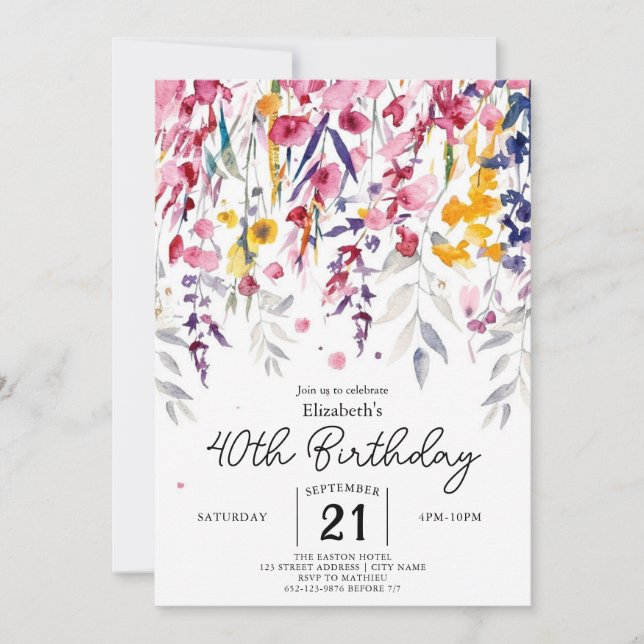 Invitation Fleurs Verdure Fleurs sauvages 40e anniversaire (Devant)