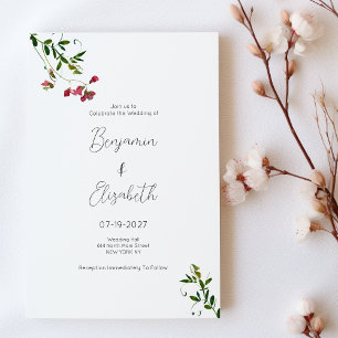 Invitation Fleurs vert rouge rose simple Mariage