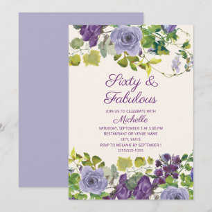 Invitation Fleurs Vertes Florales Violettes 60 Anniversaire F