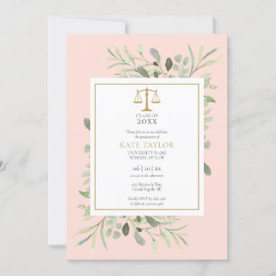 Invitation Fleurs Vertes Rose Blush Photo de Diplômé de la Fa