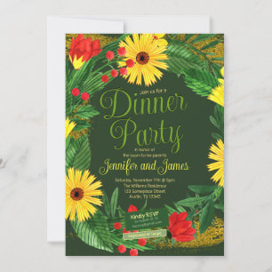 Invitation Fleurs Vertes Rouges Jaunes Brillantes Soirée