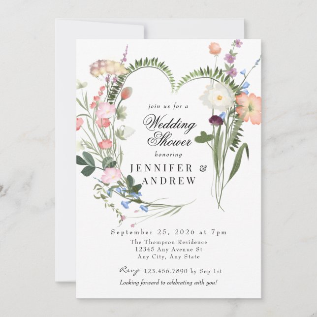 Invitation Fleurs vertes sauvages | WEDDING SHOWER FLEUR SAUV (Devant)