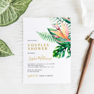 Invitation Fleurs vertes tropicales Couples modernes Douche