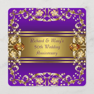 Invitation Fleurs victoriennes violet et or 50e anniversaire