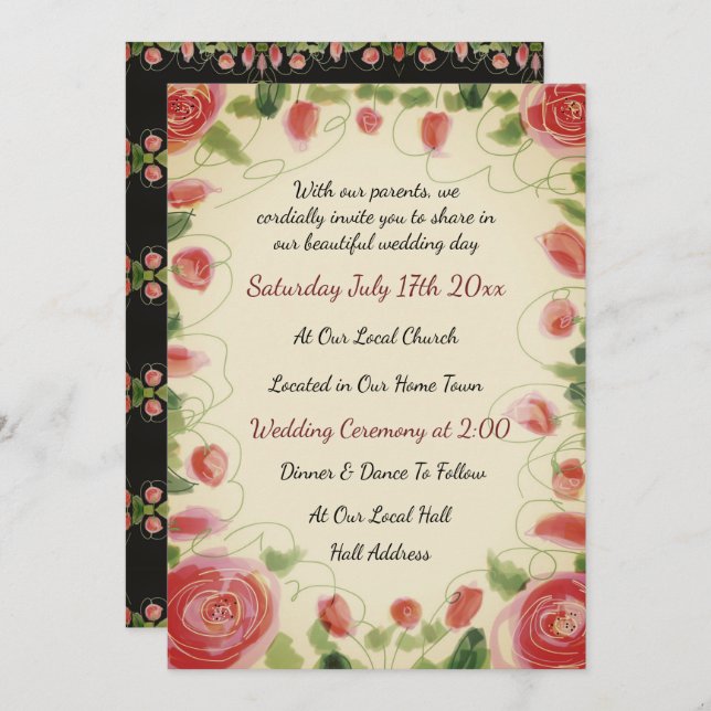 Invitation Fleurs vintages (Devant / Derrière)