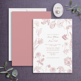 Invitation Fleurs vintages du jardin Dusty Rose photo Mariage