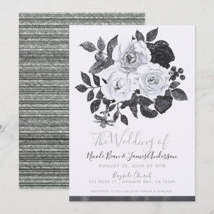 Invitation Fleurs Vintages noires et blanches Moderne Floral 