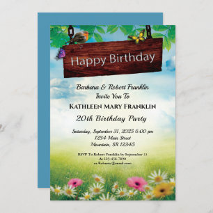 Invitation Fleurs vintages Papillons fête d'anniversaire