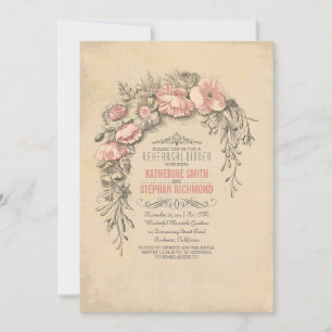 Invitation Fleurs vintages roses chic vieux dîner de répétiti
