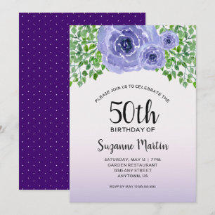 Invitation Fleurs violettes à l'aquarelle Fête d'anniversai