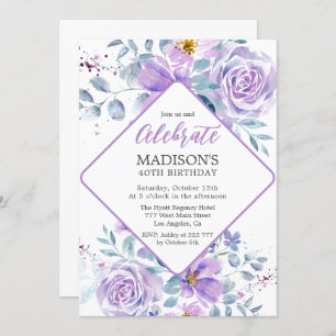 Invitation Fleurs violettes Anniversaire