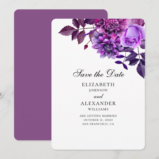 Invitation Fleurs violettes. Aquarelle botanique enregistrer  (Devant / Derrière)