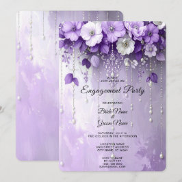 Invitation Fleurs Violettes avec Perles Pendantes Engagement
