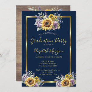 Invitation Fleurs violettes de tournesol Fête de graduation e