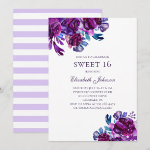 Invitation Fleurs violettes Douces 16. Anniversaire floral vi