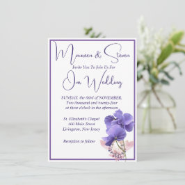 Invitation Fleurs violettes Élégant Mariage blanc