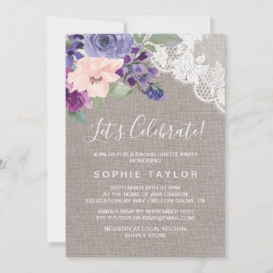 Invitation Fleurs Violettes et Dentelle Fêtons