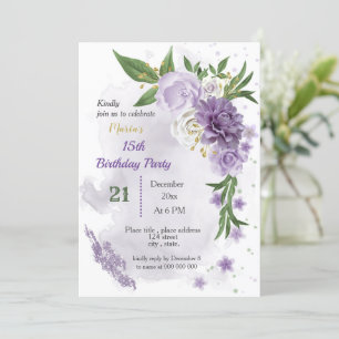 Invitation fleurs violettes et feuilles verts