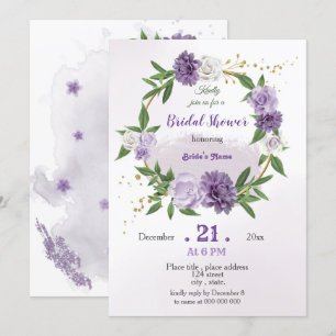 Invitation fleurs violettes & feuille couronne douche nuptial