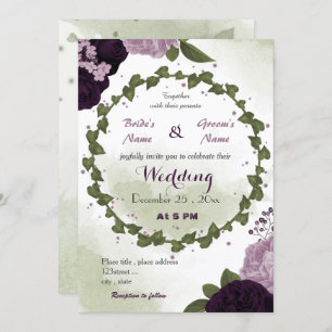 Invitation fleurs violettes foncées et claires mariage