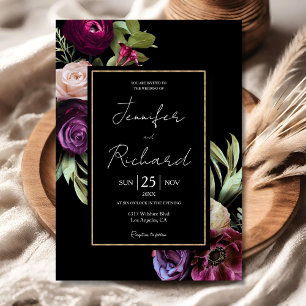 Invitation Fleurs violettes foncées Moody Moderne Élégant