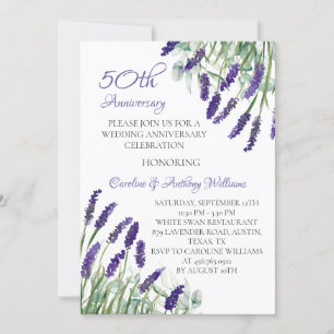 Invitation Fleurs violettes lavande 50e anniversaire de Maria