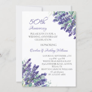 Invitation Fleurs violettes lavande 50e anniversaire de Maria