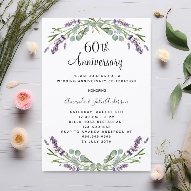 Invitation Fleurs violettes lavande 60e anniversaire mariage (Créateur téléchargé)