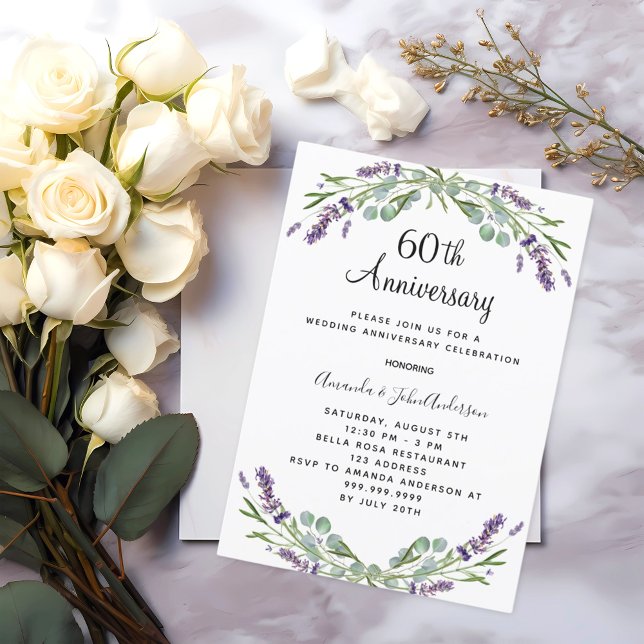 Invitation Fleurs violettes lavande 60e anniversaire mariage (Créateur téléchargé)