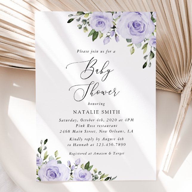 Invitation Fleurs violettes, Lilac Flowers, Boho, Baby shower (Créateur téléchargé)