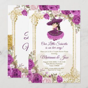Invitation Fleurs violettes Mexicaine Fiesta Couple Douche