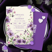Fleurs violettes, papillons, mariage de code RSVP