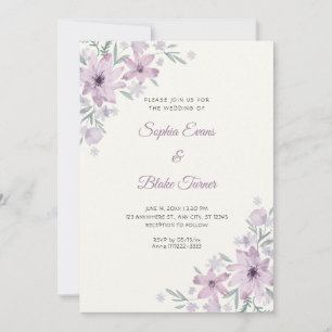 Invitation Fleurs violettes romantiques Floral White Cream Ma