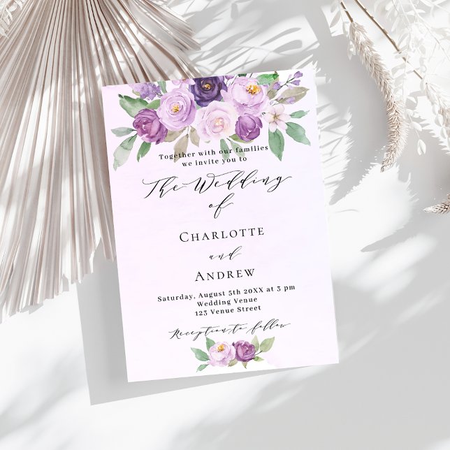 Invitation Fleurs violettes rose verdure mariage de luxe (Créateur téléchargé)