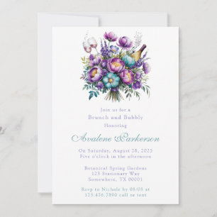 Invitation Fleurs violettes turquoise Brunch de pivoine et bu