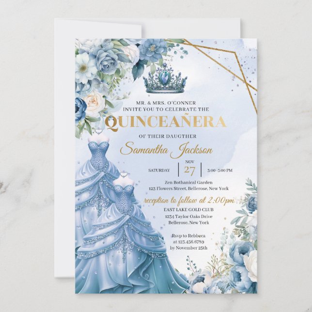 Invitation Fleurs violettes Twin Princess Robe Quinceañera (Devant)