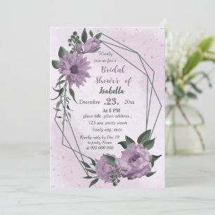 Invitation fleurs violettes verdure couronne douche nuptiale