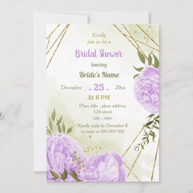 Invitation fleurs violettes verdure douche nuptiale (Devant)