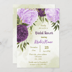 Invitation fleurs violettes vert feuille douche nuptiale