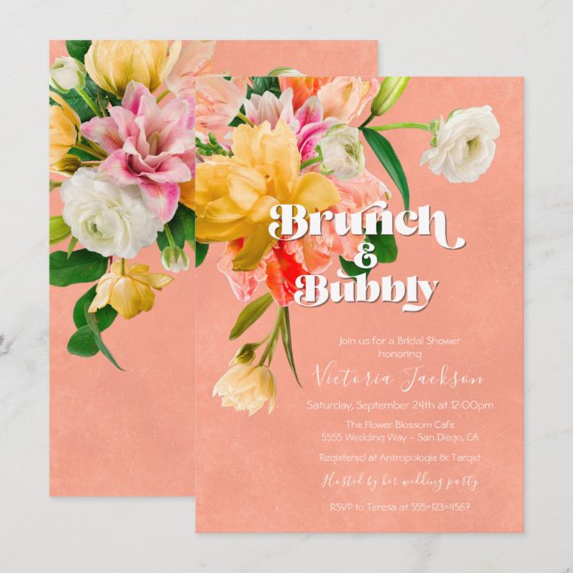 Invitation Fleurs vives et audacieuses Brunch floral (Devant / Derrière)