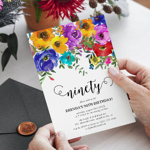 Invitation Fleurs vives et audacieuses pour 90e anniversaire