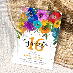 Invitation Fleurs Vives et Audacieuses Sweet Sixteen 16e Anni