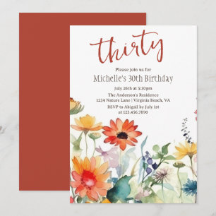 Invitation Fleurs vives et colorées Fleurs sauvages 30e anniv