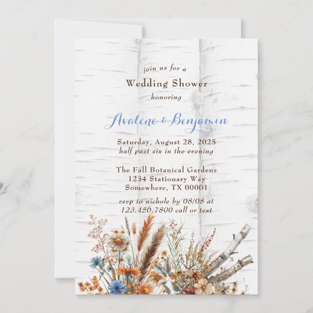 Invitation Fleurs Wedding shower de bouleau blanc (Devant)