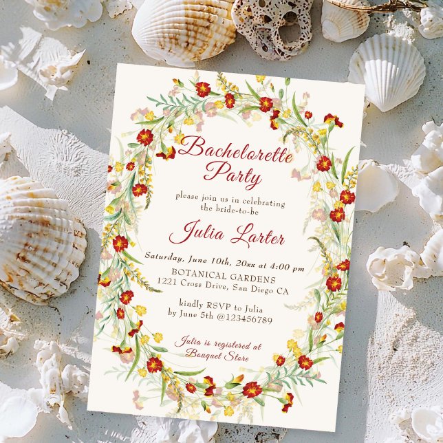 Invitation Fleurs Wild Marigold Foliage Bachelorette Party (Créateur téléchargé)