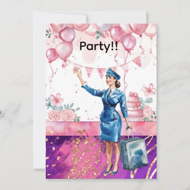 Invitation Flight attendant Birthday Party  (Devant)