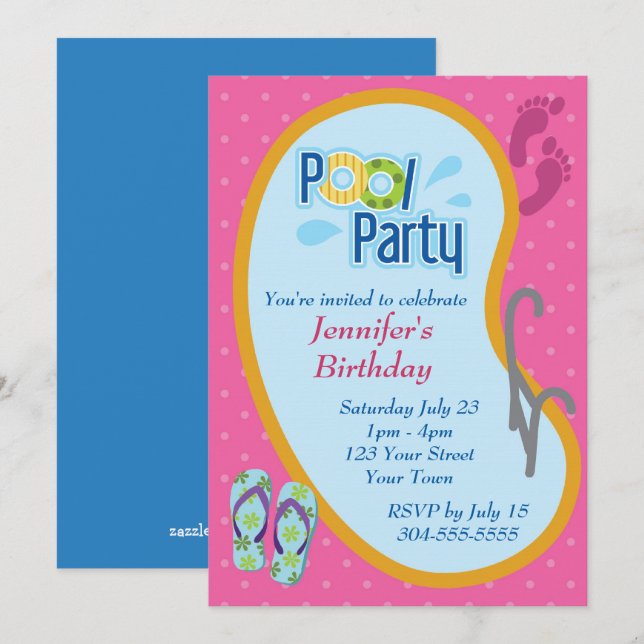 Invitation Flip Flop Pool fête anniversaire (Devant / Derrière)