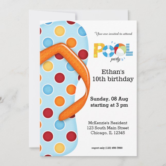 Invitation Flip Flop Pool Party (Devant)