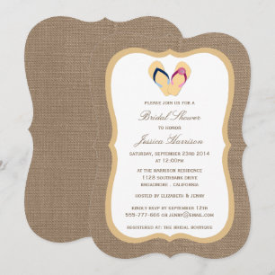 Invitation Flip Flop Sand Beach Burlap Fêtes des mariées Invi